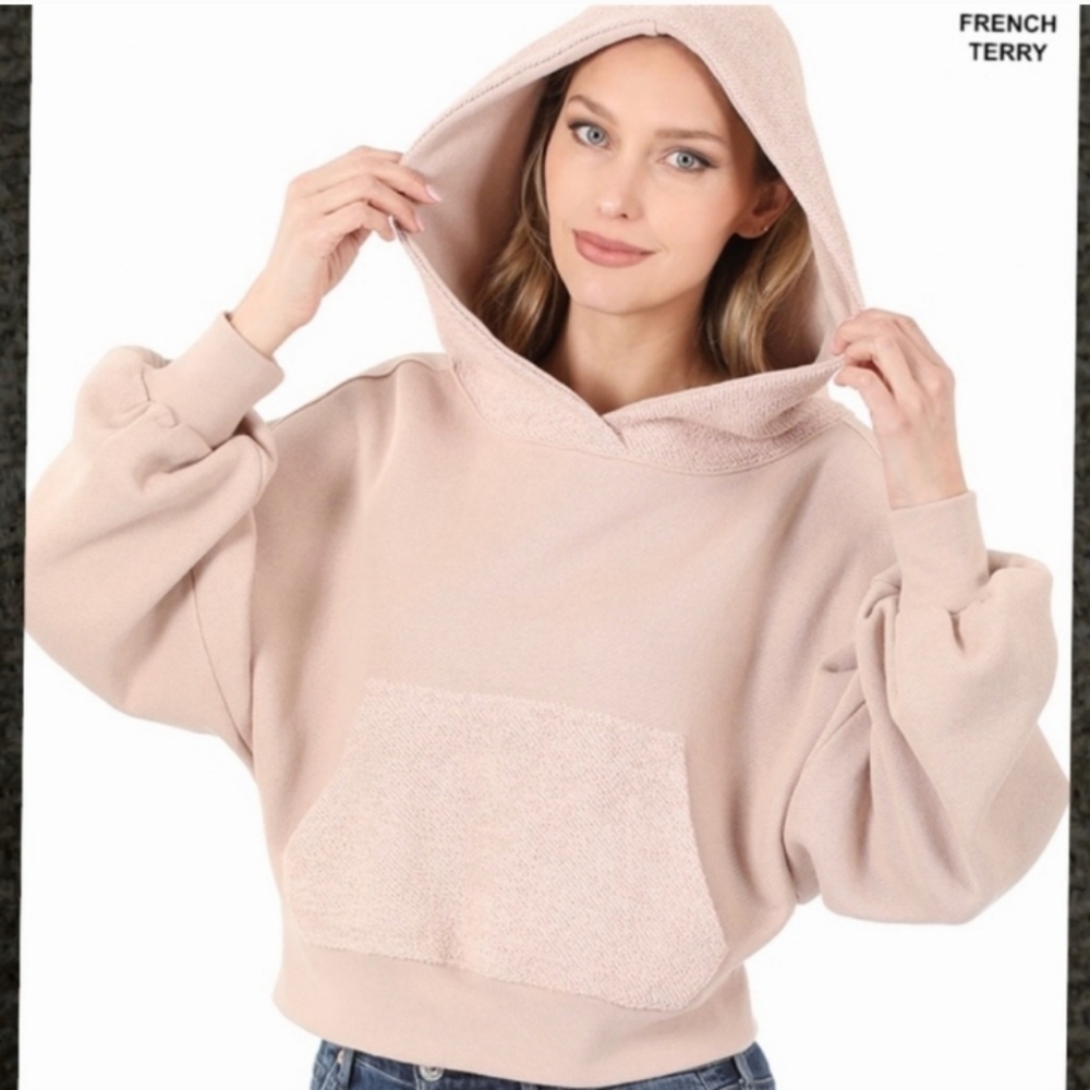 COPY - Zenana FRENCH TERRY Hooded Sweatshirt KANGAROO POCKET HOODIE - Picture 1 of 4